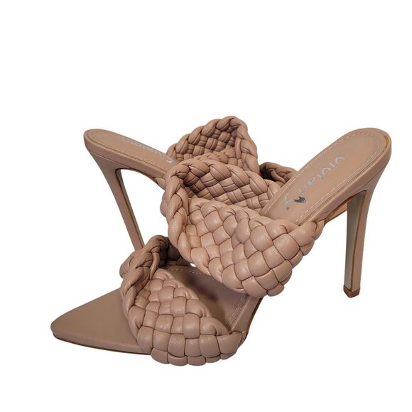 Viviany Women's Nude Braided Mule Heels With Pointed Toe & Stiletto Heel Size 8 - Picture 4 of 12